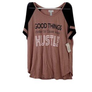 Just Be Womens Mesh Sleeve Graphic Tee Good Things Come To Those Who Hustle 3X